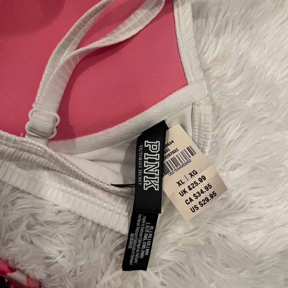 NWT Victorias Secret Pink Swim Suit/Bikini | Size L/XL | White/Floral Tropical - Picture 7 of 11